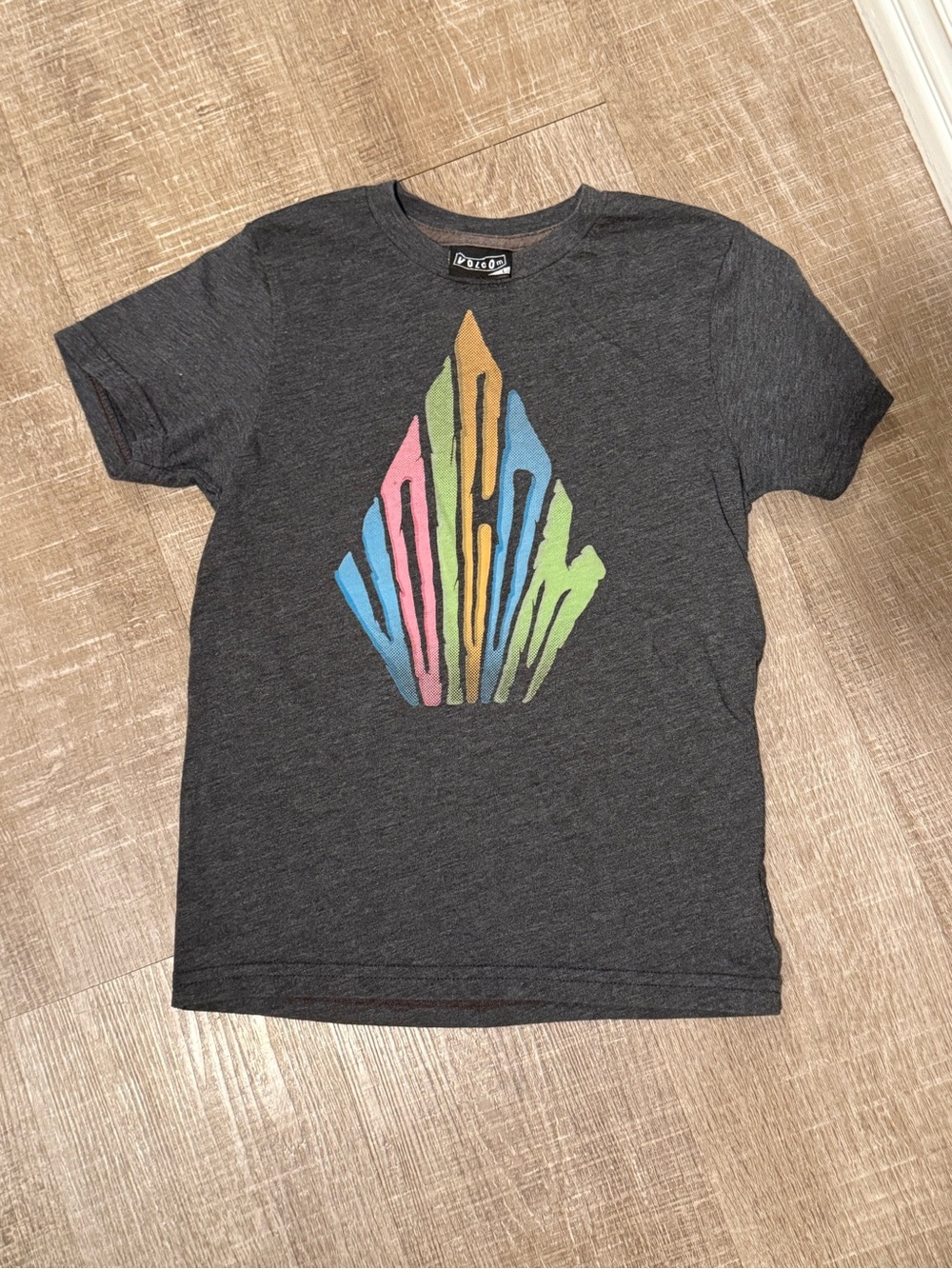 Volcom Kids Charcoal Tee with Multicolor Crest Graphic